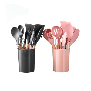 Silicone Cooking Utensils Set with Wooden Handle1