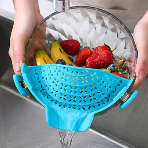 Custom Heat Resistant Silicone Clip-On Colander Drainer for Vegetables and Pasta Noodles Manufacturers4