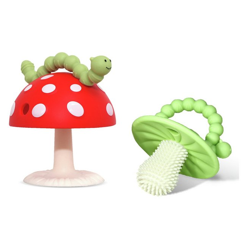OEM BPA Free Hand Held Chompy Mushroom Silicone Teether for Infants Usage Suppliers3